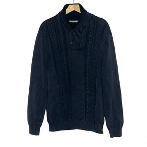 Paradise Collection L mens gray‎ black distressed cable knit shawl neck sweater